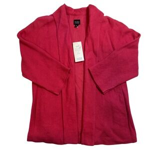 Eileen Fisher Linen Basket Open Front Cardigan Cropped Sleeve Rose Women's XS